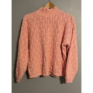 Vintage Hi-Octane Sweater Womens Medium Pink Mock Neck Textured Knit 80s